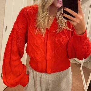 Urban Outfitters | Red Cable Knit Cardigan
